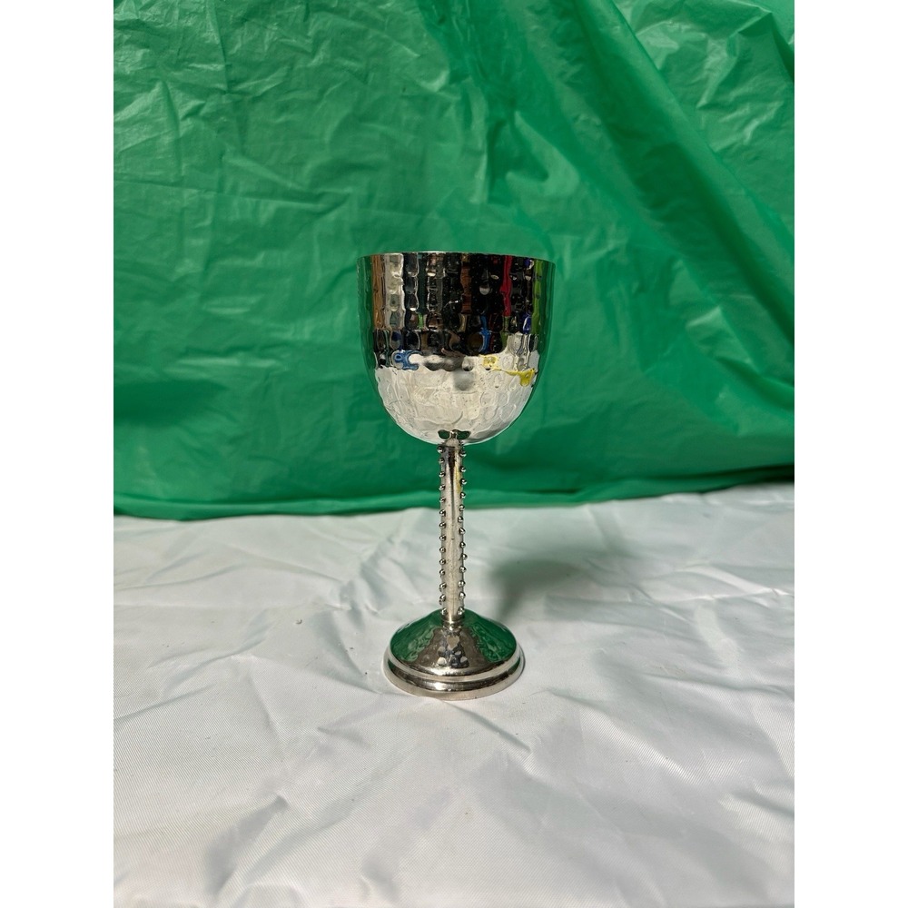 Metal Goblet Candle Holder Hammered Silver‎ Tone Table Decor